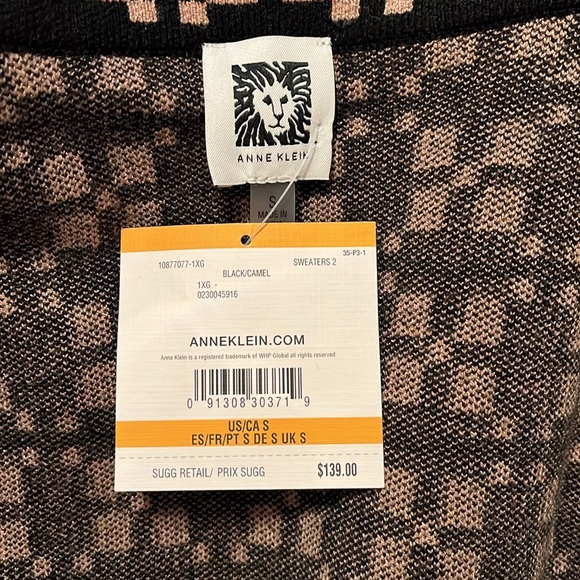 New Anne Klein Black & beige checkered Sweater/Jacket - Picture 6 of 6